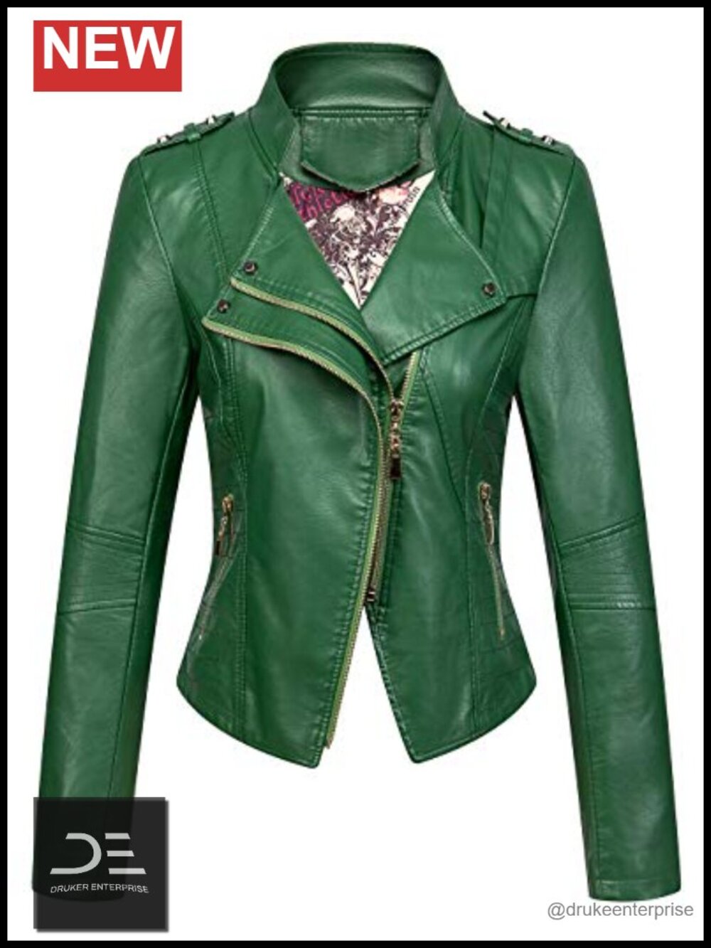 Faux Leather Cropped Moto Jacket Asymmetric Zip Slim Fit Band Collar